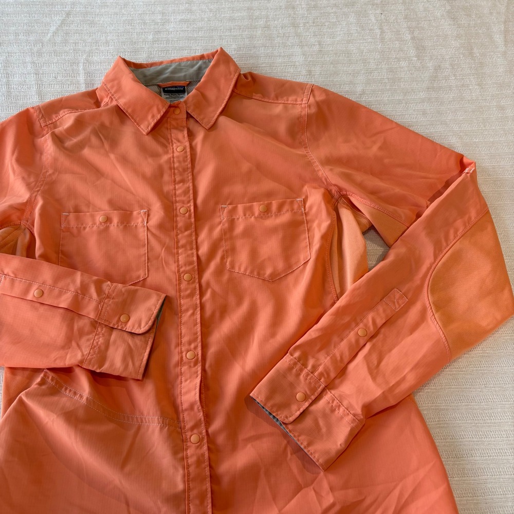 Patagonia Womens Sol Patrol Long Sleeve Shirt Orange Coral Ripstop 54260 Small